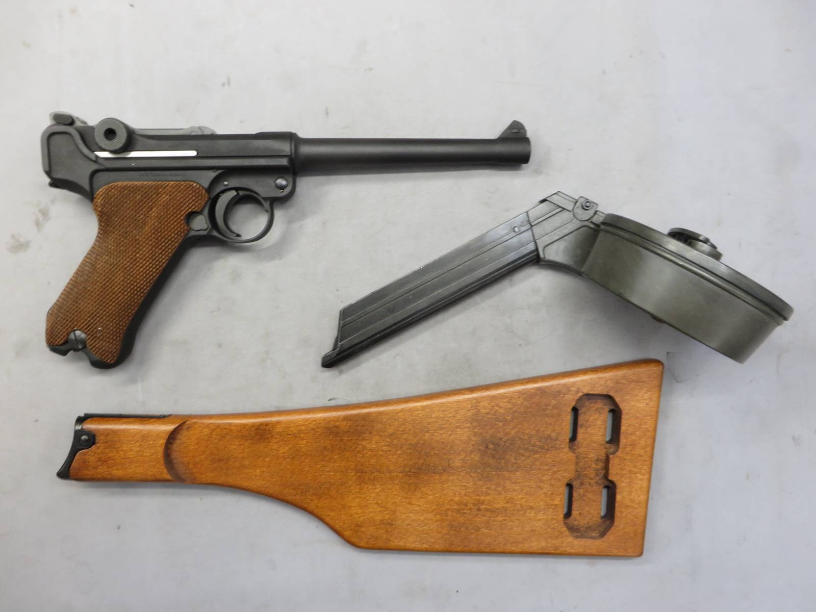 【タナカ】ルガーP08 6in HW・スネイルマガジン・ストック・木製グリップ
